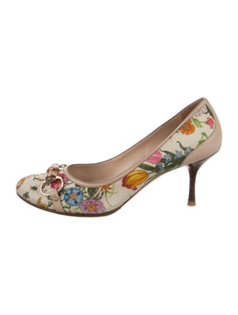 Gucci Horsebit Accent Canvas Pumps