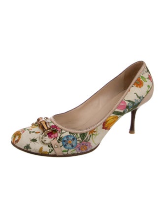 Gucci Horsebit Accent Canvas Pumps
