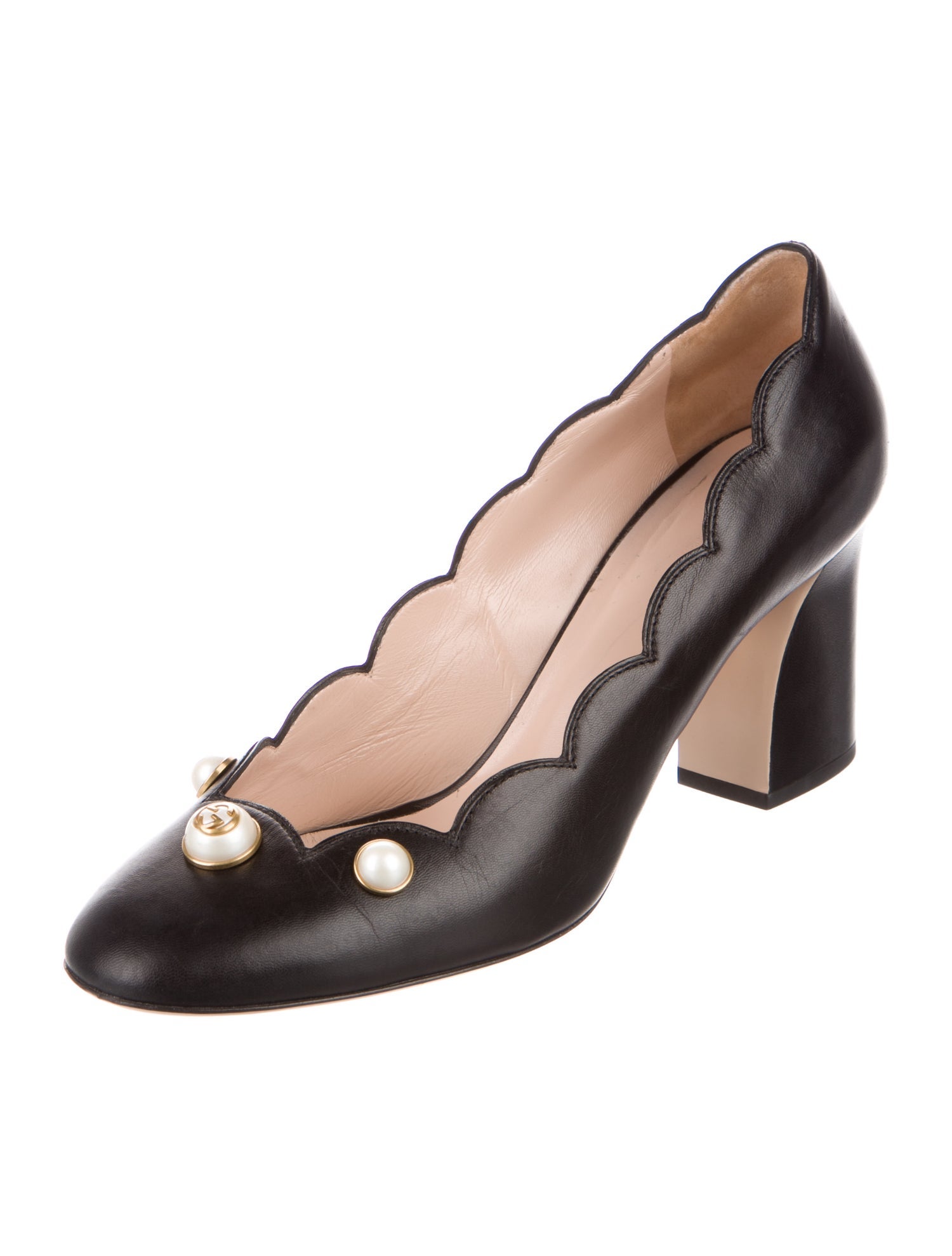Gucci Faux Pearl Accents Leather D'Orsay Pumps