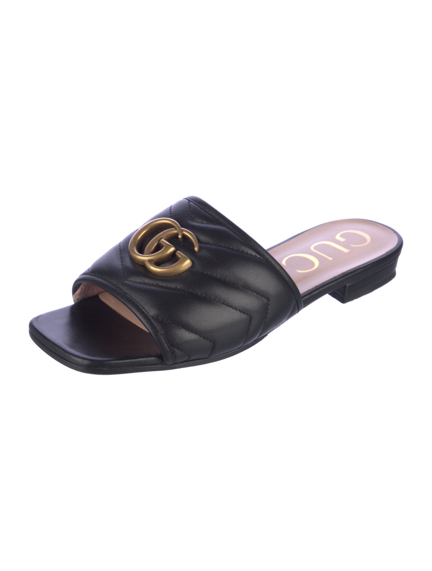 Gucci Double G Logo Leather Slides