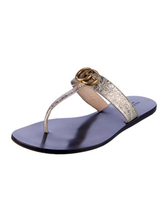 Gucci Double G Logo Leather Flip Flops