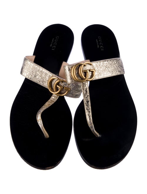 Gucci Double G Logo Leather Flip Flops