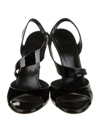 Gucci Bamboo Accent Patent Leather Slingback Sandals