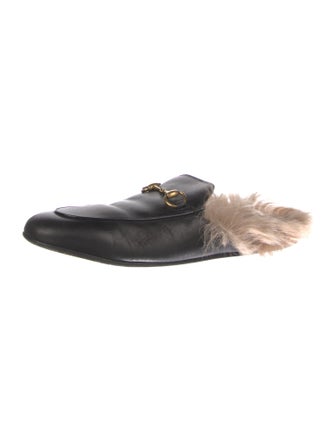 Gucci Leather Fur Trim Mules