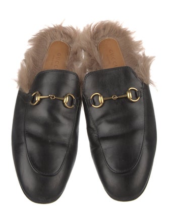 Gucci Leather Fur Trim Mules