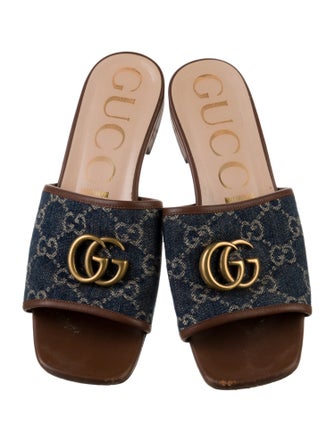 Gucci Double G Logo Denim Slides