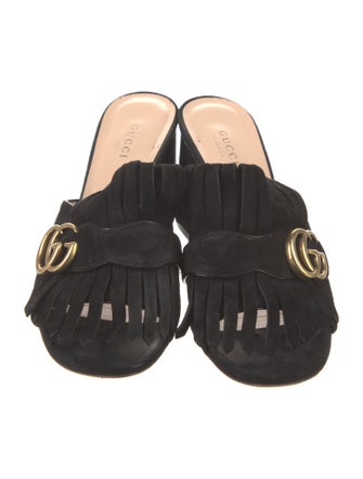 Gucci Double G Logo Suede Slides