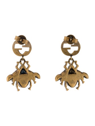 Gucci Faux Pearl & Crystal Interlocking G Bee Earrings