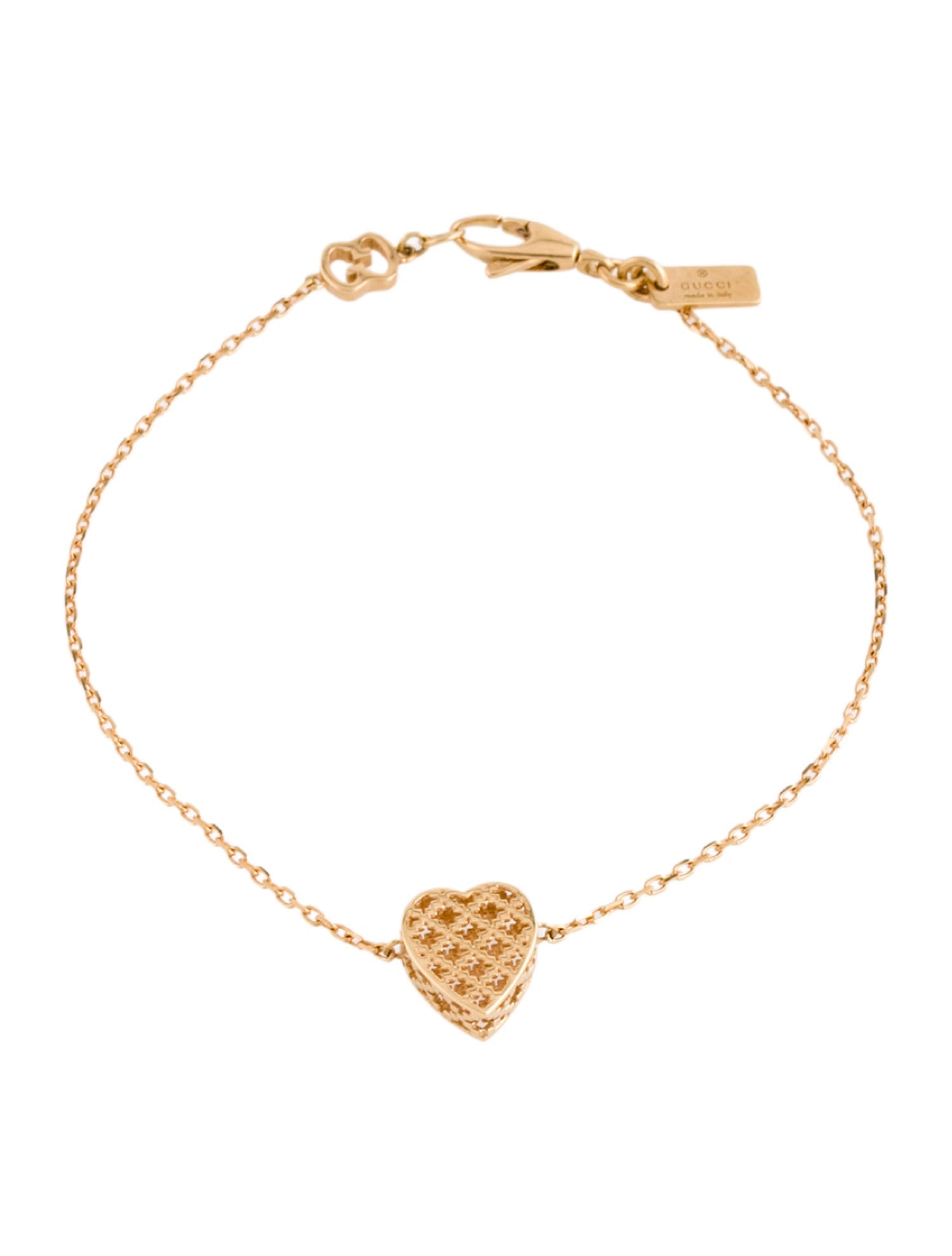 Gucci 18K Diamantissima Heart Charm Bracelet