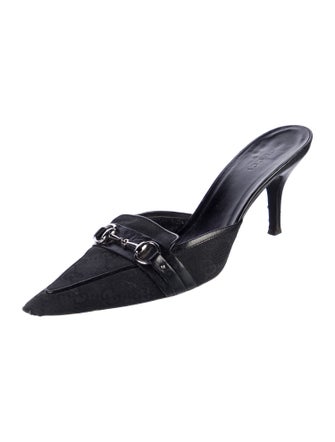 Gucci Horsebit Accent Canvas Slides