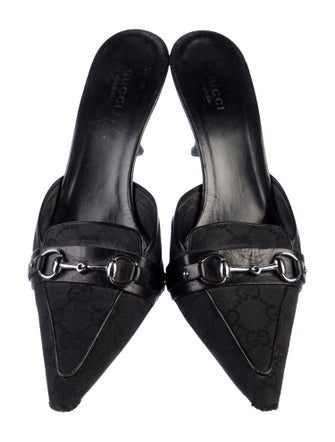 Gucci Horsebit Accent Canvas Slides