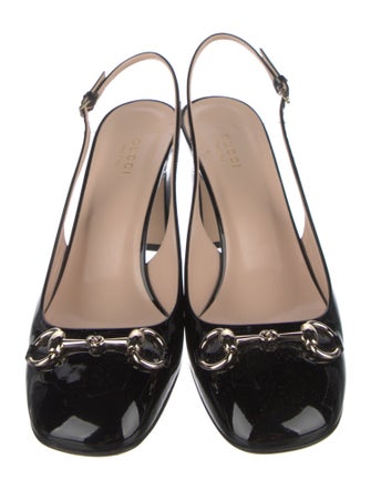 Gucci Horsebit Accent Patent Leather Slingback Pumps