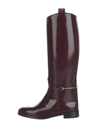 Gucci Web Accent Patent Leather Riding Boots
