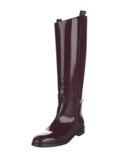 Gucci Web Accent Patent Leather Riding Boots
