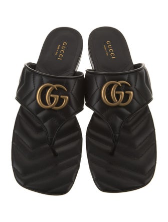 Gucci Double G Logo Leather Slides