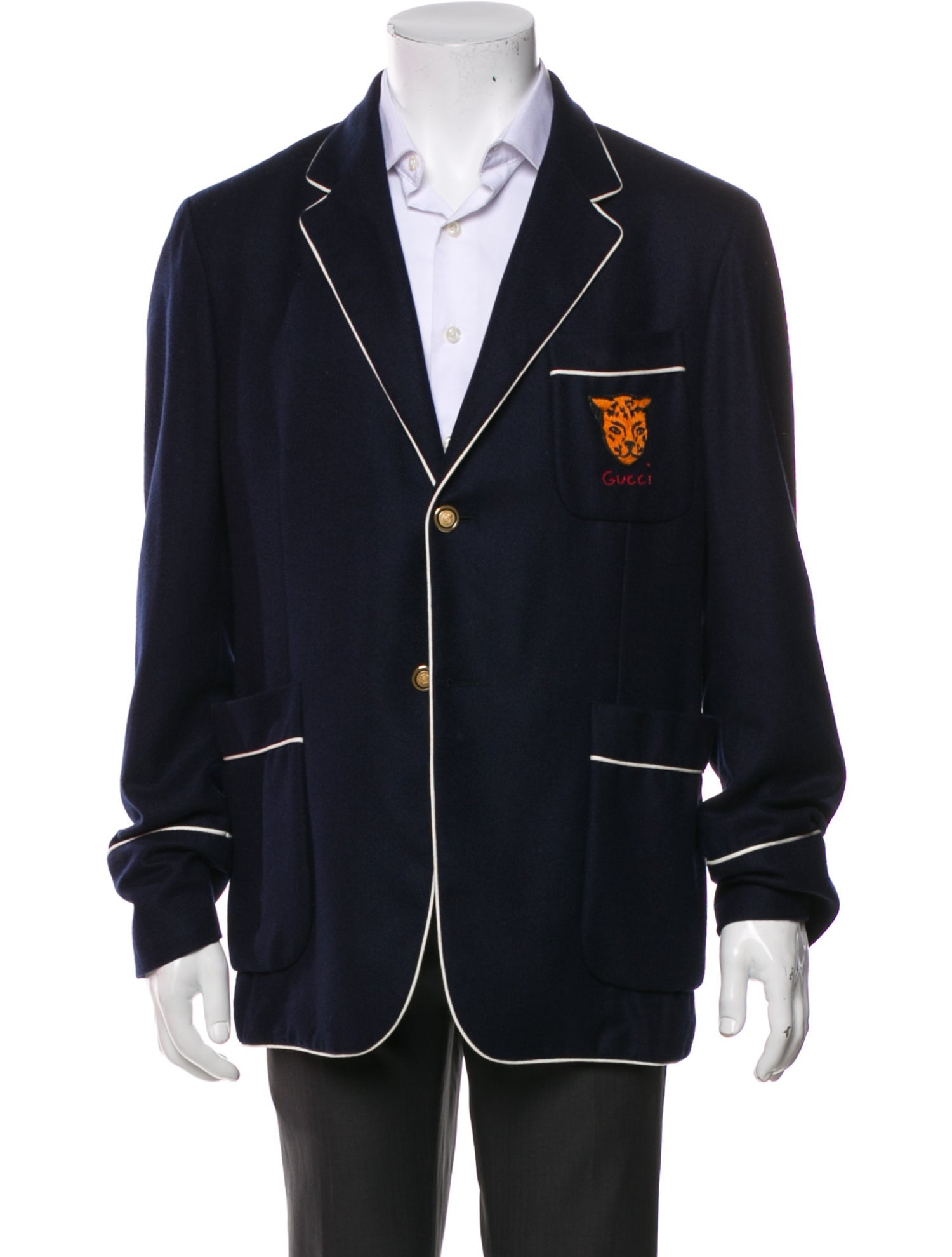 Gucci Tiger Head Accent Cashmere Blazer