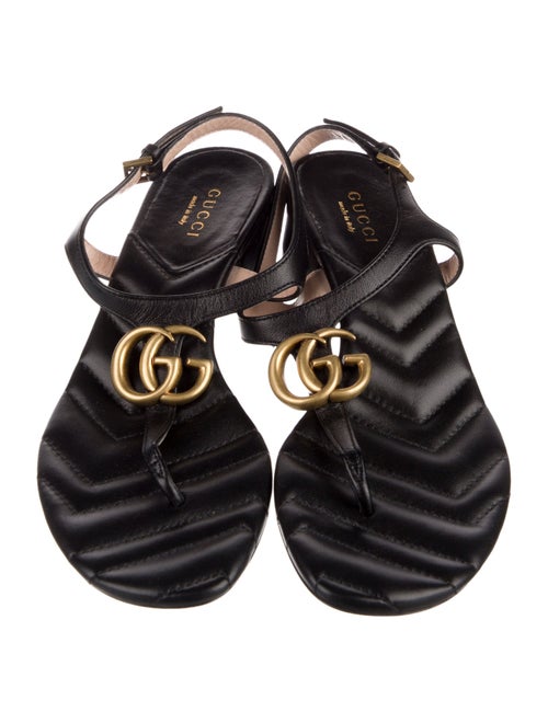 Gucci Double G Logo Leather T-Strap Sandals