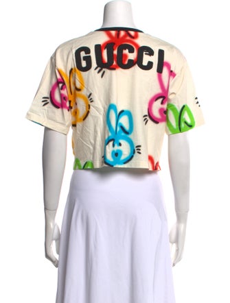 Gucci Printed Crew Neck Crop Top