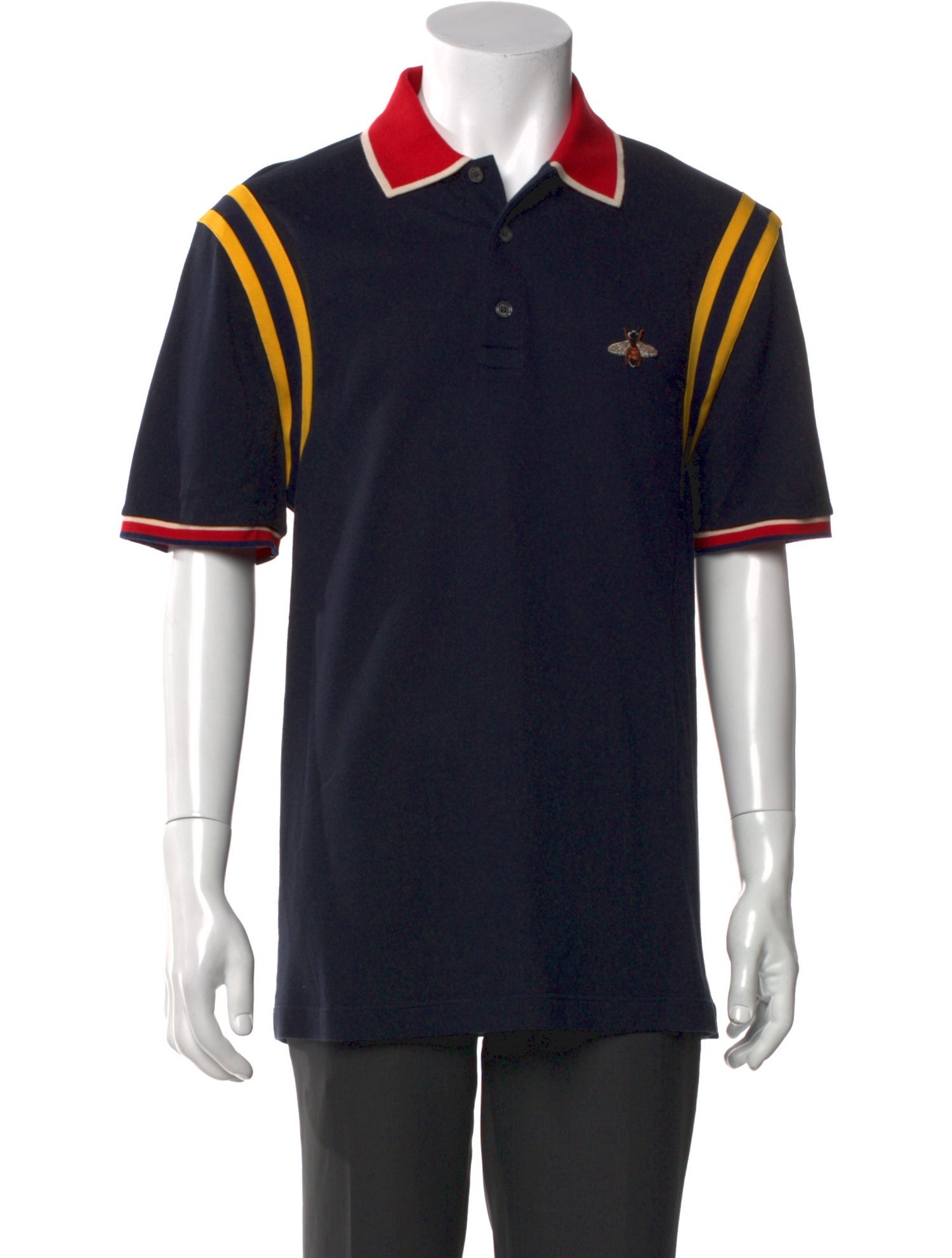 Gucci Bee Accent Striped Polo Shirt