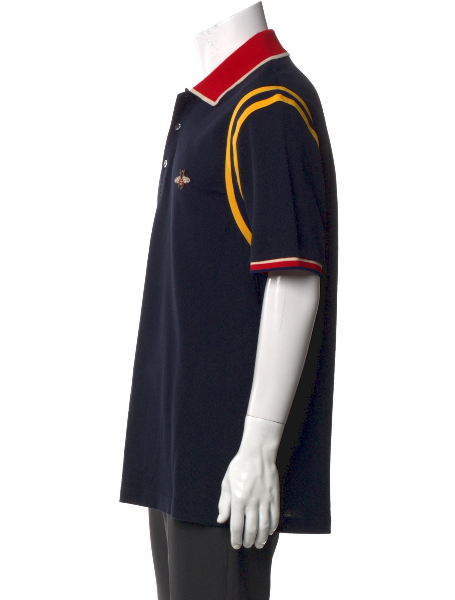 Gucci Bee Accent Striped Polo Shirt
