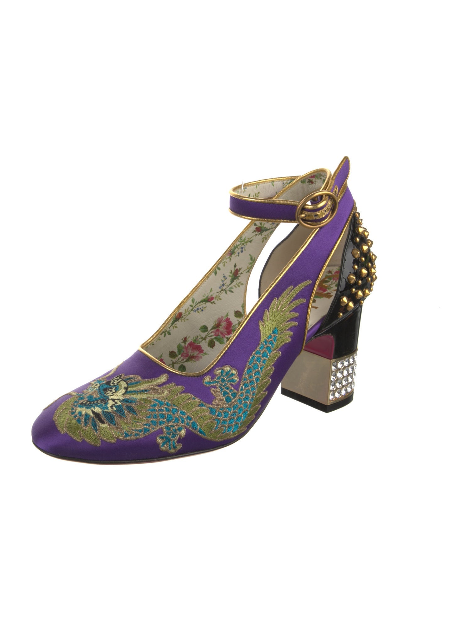 Gucci Dragon Accent Satin Pumps