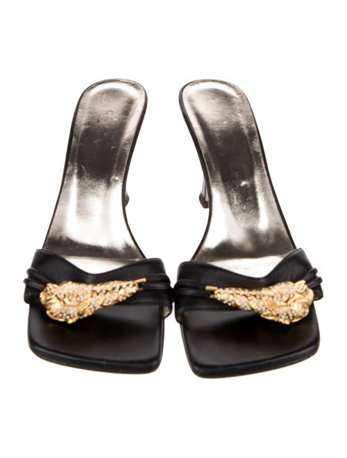 Gucci Tiger Head Accent Leather Slides