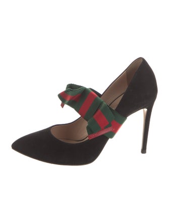 Gucci Web Accent Suede Pumps