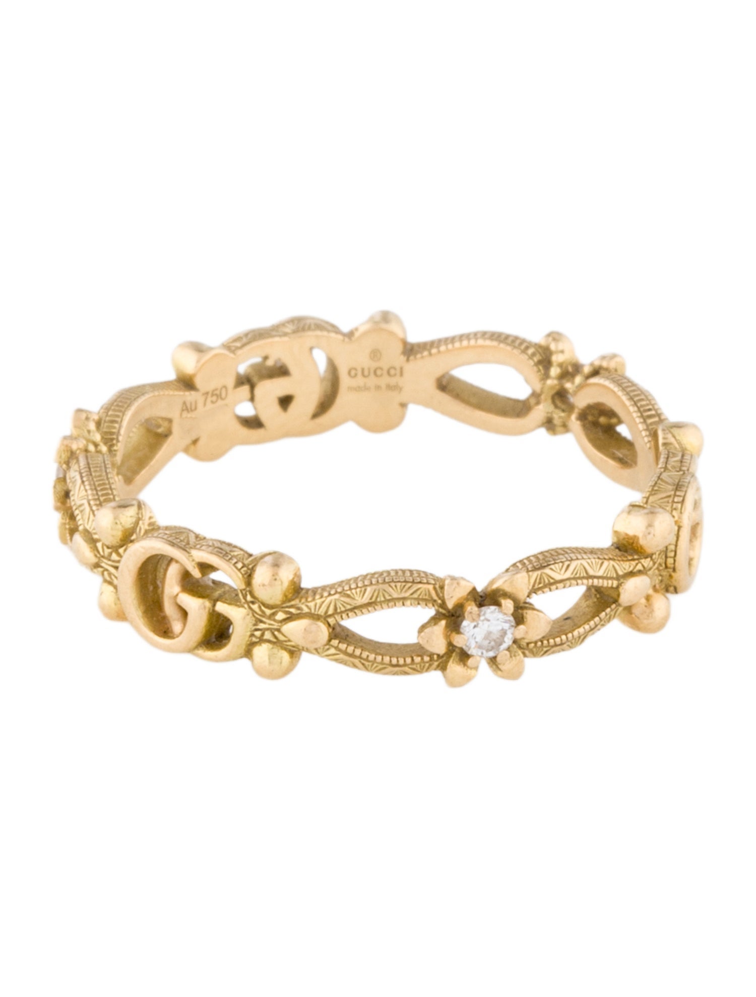 Gucci 18K Diamond Flora Interlocking G Ring