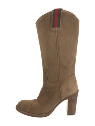 Gucci Web Accent Suede Western Boots