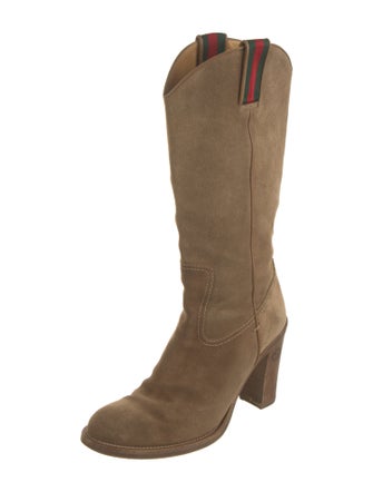 Gucci Web Accent Suede Western Boots