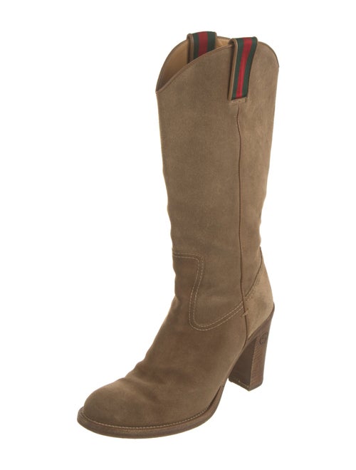 Gucci Web Accent Suede Western Boots
