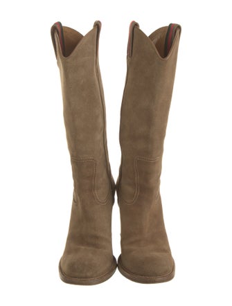 Gucci Web Accent Suede Western Boots
