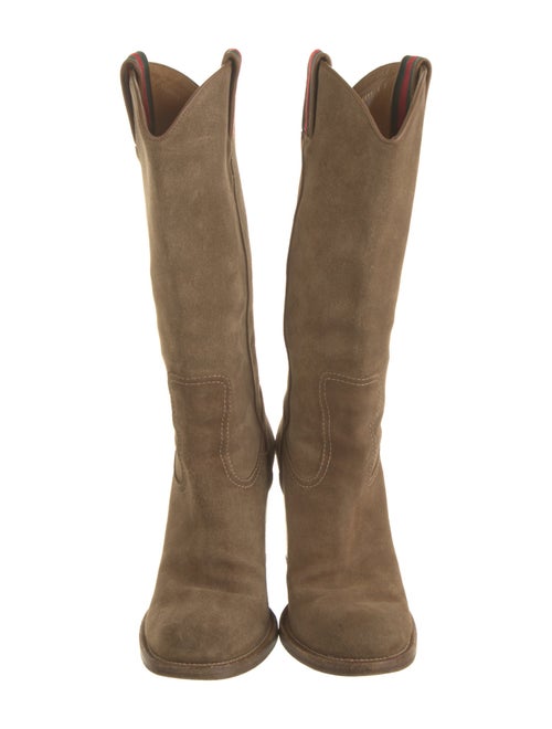 Gucci Web Accent Suede Western Boots