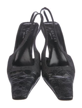 Gucci GG Canvas Crocodile Slingback Pumps