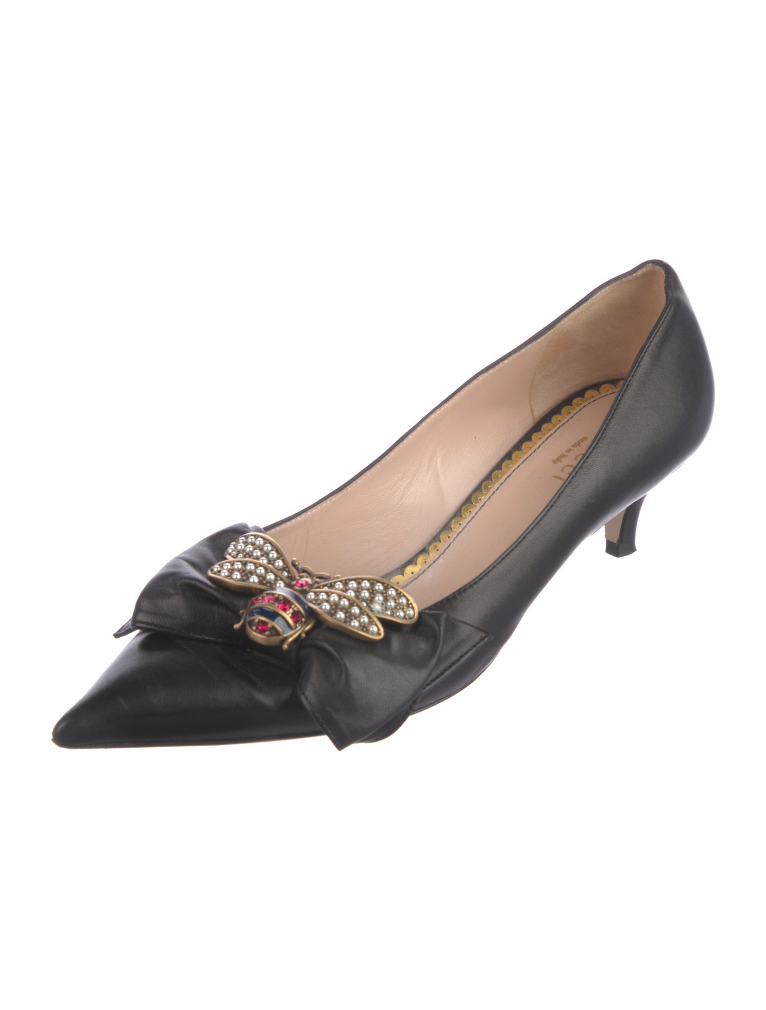 Gucci Faux Pearl Accents Leather Pumps