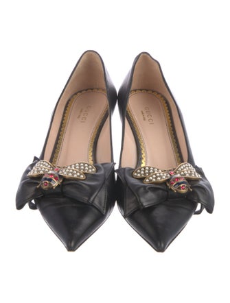 Gucci Faux Pearl Accents Leather Pumps