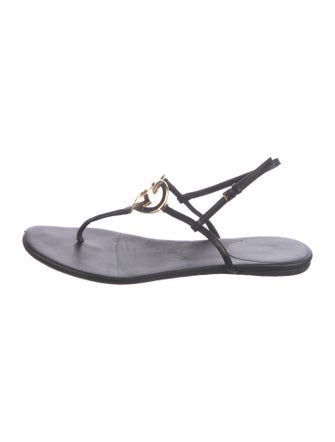 Gucci Interlocking G Logo Leather T-Strap Sandals