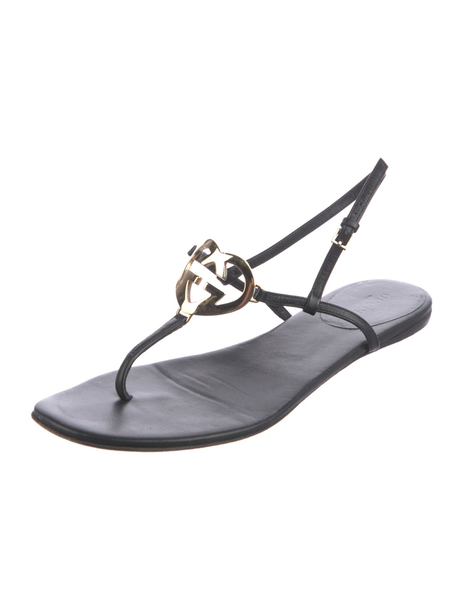 Gucci Interlocking G Logo Leather T-Strap Sandals
