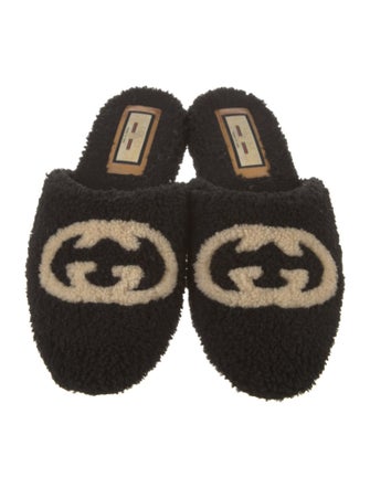 Gucci Interlocking G Logo Shearling Mules