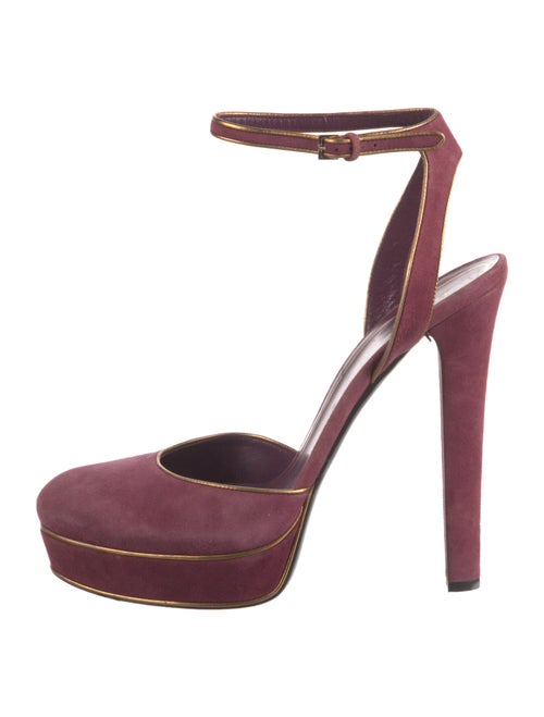 Gucci Suede Leather Trim Embellishment Slingback Pumps