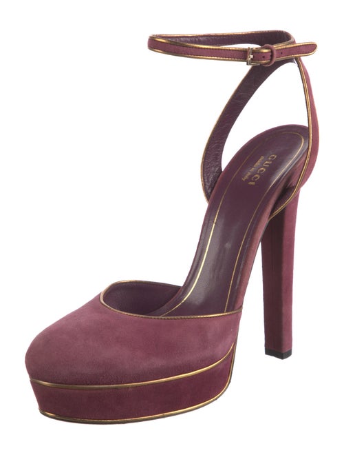 Gucci Suede Leather Trim Embellishment Slingback Pumps