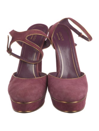 Gucci Suede Leather Trim Embellishment Slingback Pumps