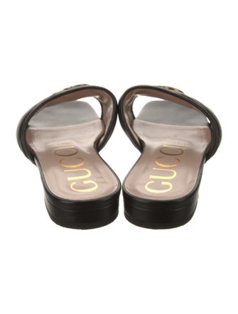 Gucci Double G Logo Leather Slides