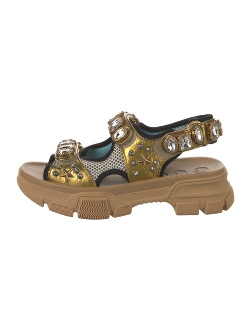 Gucci Leather Crystal Embellishments Sandals