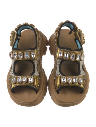Gucci Leather Crystal Embellishments Sandals