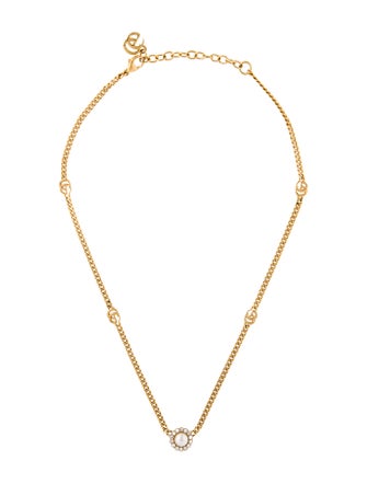 Gucci Faux Pearl & Crystal Marmont Double G Flower Pendant Necklace