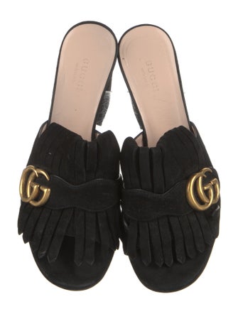 Gucci Double G Logo Suede Slides