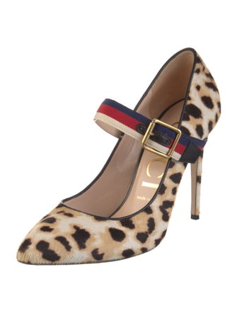 Gucci Sylvie Web Accent Ponyhair Pumps