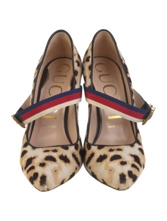 Gucci Sylvie Web Accent Ponyhair Pumps