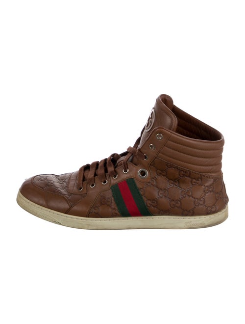 Gucci Web Accent Embossed Leather Sneakers